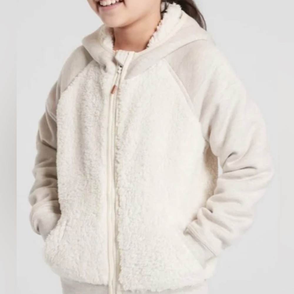 Athleta Girl Oatmeal Sherpa Zippered Hoodie Size XL 14